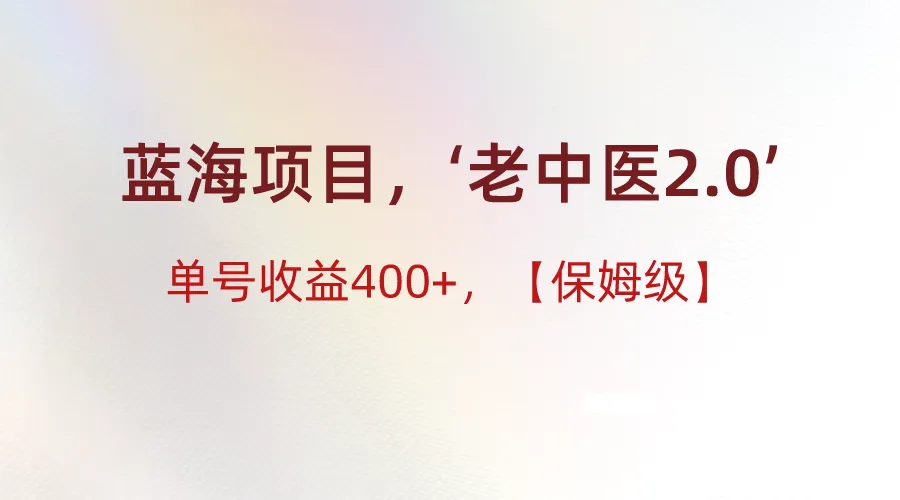 探索“小红书老中医2.0”蓝海项目：打造400 单号增收的保姆级教程-网赚项目