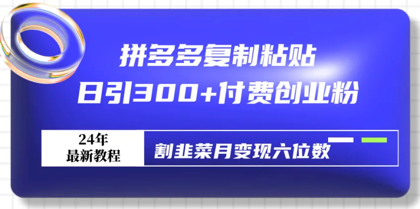 拼多多复制粘贴日引300 付费创业粉，割韭菜月变现六位数最新教程！-网赚项目