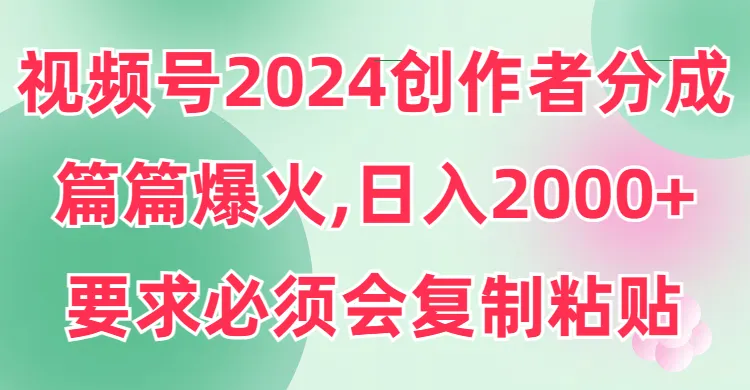 精通视频号2024创作分成：突破日收入更多 的秘诀揭秘！-网赚项目