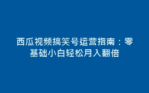 西瓜视频搞笑号运营指南：零基础小白轻松月入翻倍-网赚项目