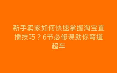 新手卖家如何快速掌握淘宝直播技巧？6节必修课助你弯道超车-网赚项目