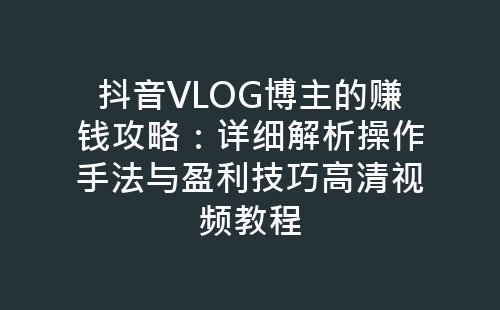 抖音VLOG博主的赚钱攻略：详细解析操作手法与盈利技巧高清视频教程-网赚项目