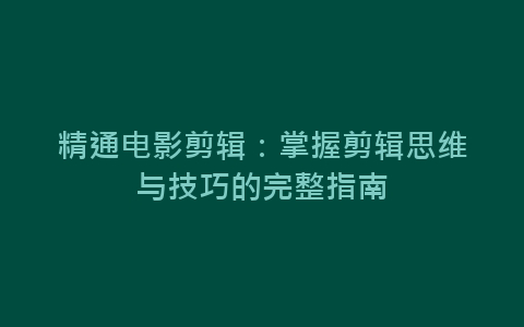 精通电影剪辑：掌握剪辑思维与技巧的完整指南-网赚项目