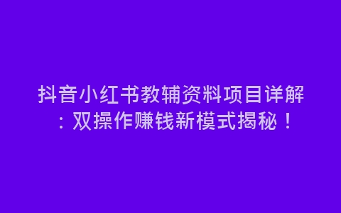 抖音小红书教辅资料项目详解：双操作赚钱新模式揭秘！-网赚项目