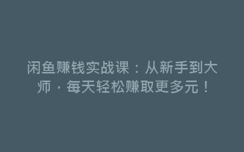 闲鱼赚钱实战课：从新手到大师，每天轻松赚取更多元！-网赚项目