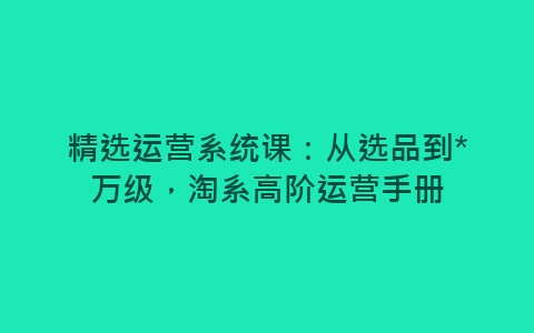 精选运营系统课：从选品到*万级，淘系高阶运营手册-网赚项目