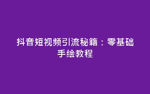 抖音短视频引流秘籍：零基础手绘教程-网赚项目