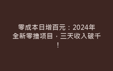 零成本日增百元：2024年全新零撸项目，三天收入破千！-网赚项目