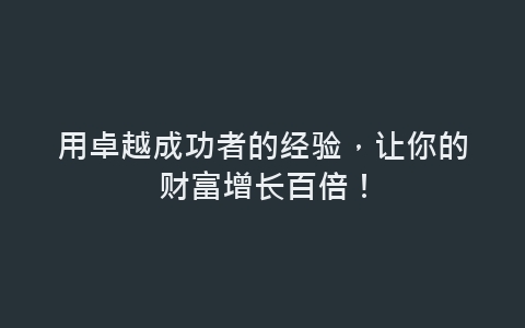 用卓越成功者的经验，让你的财富增长百倍！-网赚项目