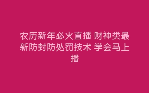 农历新年必火直播 财神类最新防封防处罚技术 学会马上播-网赚项目