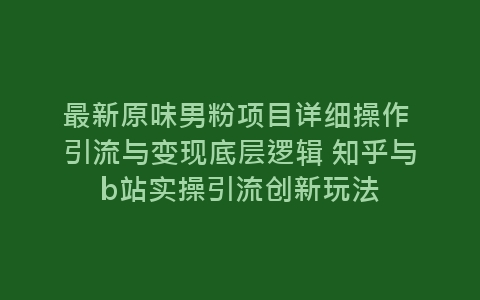 最新原味男粉项目详细操作 引流与变现底层逻辑 知乎与b站实操引流创新玩法-网赚项目