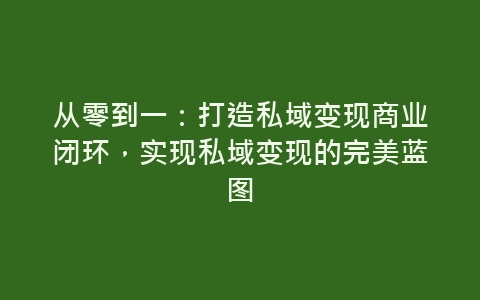 从零到一：打造私域变现商业闭环，实现私域变现的完美蓝图-网赚项目