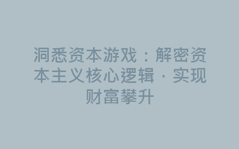 洞悉资本游戏：解密资本主义核心逻辑，实现财富攀升-网赚项目