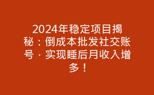 2024年稳定项目揭秘：倒成本批发社交账号，实现睡后月收入增多！-网赚项目