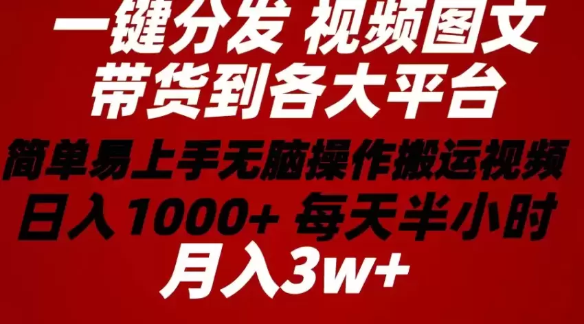 2024年一键分发带货图文视频简单易上手无脑赚收益每天半小时日入增多-网赚项目