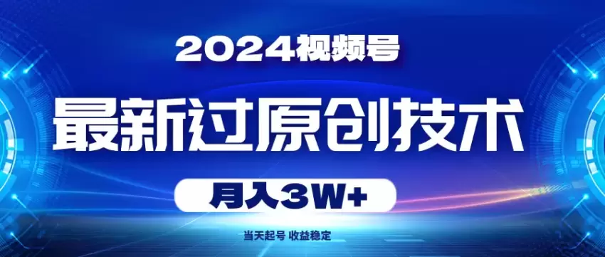 2024视频号最新过原创技术，当天起号，收益稳定，月入增多-网赚项目