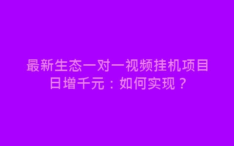 最新生态一对一视频挂机项目日增千元：如何实现？-网赚项目