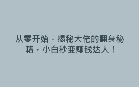 从零开始，揭秘大佬的翻身秘籍，小白秒变赚钱达人！-网赚项目