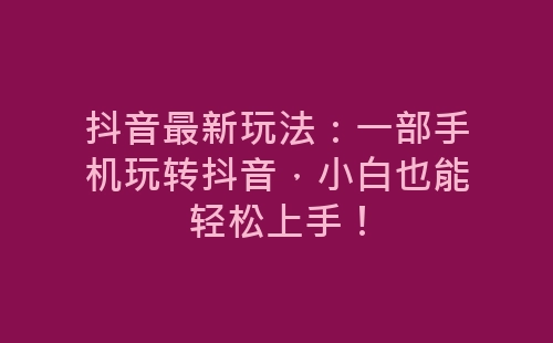 抖音最新玩法：一部手机玩转抖音，小白也能轻松上手！-网赚项目