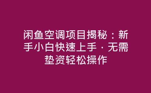 闲鱼空调项目揭秘：新手小白快速上手，无需垫资轻松操作-网赚项目