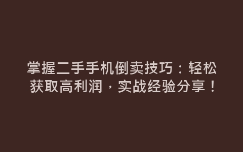 掌握二手手机倒卖技巧：轻松获取高利润，实战经验分享！-网赚项目