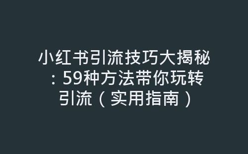 小红书引流技巧大揭秘：59种方法带你玩转引流（实用指南）-网赚项目