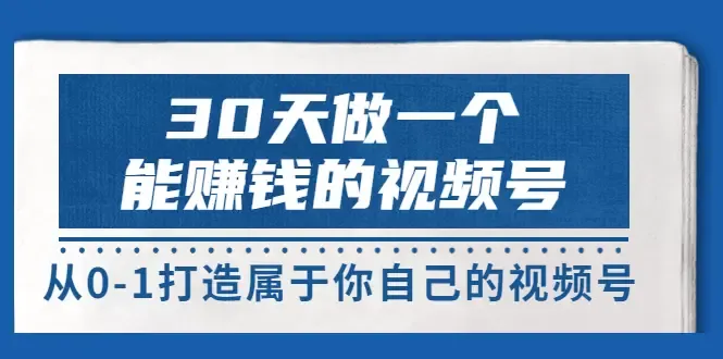 30天打造属于你的视频号：从零赚起，掌握流量红利！-网赚项目