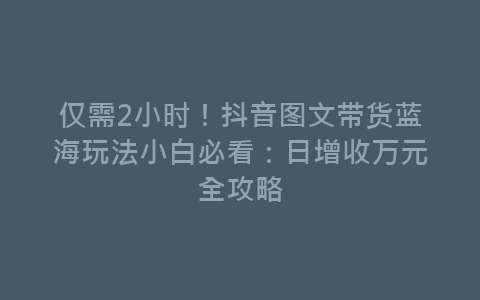 仅需2小时！抖音图文带货蓝海玩法小白必看：日增收万元全攻略-网赚项目