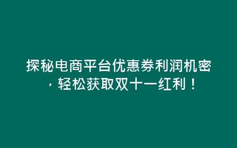 探秘电商平台优惠券利润机密，轻松获取双十一红利！-网赚项目