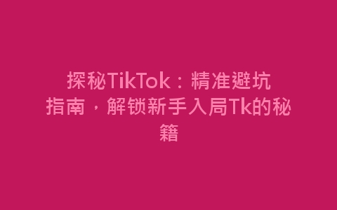 探秘TikTok：精准避坑指南，解锁新手入局Tk的秘籍-网赚项目