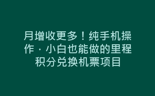 月增收更多！纯手机操作，小白也能做的里程积分兑换机票项目-网赚项目