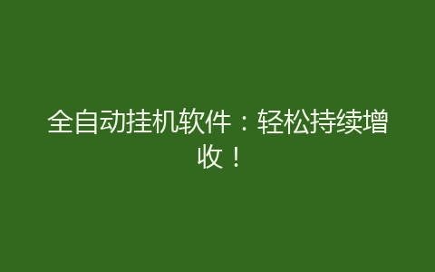 全自动挂机软件：轻松持续增收！-网赚项目