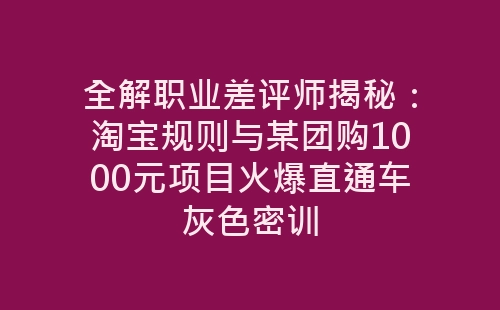 全解职业差评师揭秘：淘宝规则与某团购1000元项目火爆直通车灰色密训-网赚项目