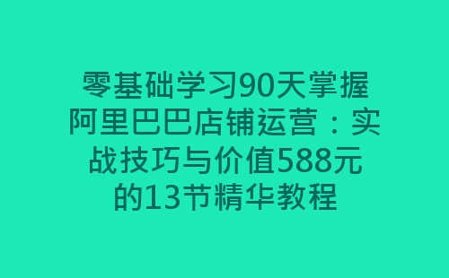 零基础学习90天掌握阿里巴巴店铺运营：实战技巧与价值588元的13节精华教程-网赚项目