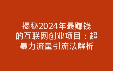 揭秘2024年最赚钱的互联网创业项目：超暴力流量引流法解析-网赚项目