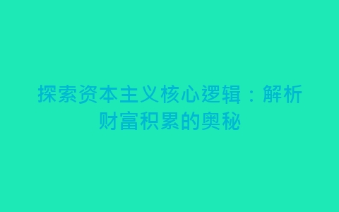 探索资本主义核心逻辑：解析财富积累的奥秘-网赚项目