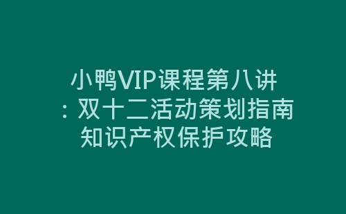 小鸭VIP课程第八讲：双十二活动策划指南 知识产权保护攻略-网赚项目