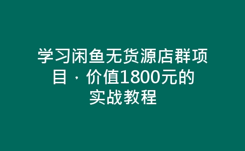 学习闲鱼无货源店群项目，价值1800元的实战教程-网赚项目