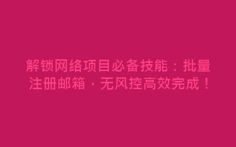 解锁网络项目必备技能：批量注册邮箱，无风控高效完成！-网赚项目