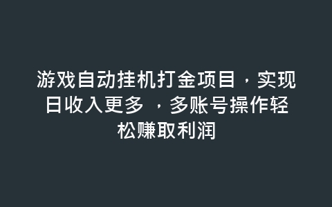 游戏自动挂机打金项目，实现日收入更多 ，多账号操作轻松赚取利润-网赚项目