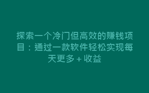 探索一个冷门但高效的赚钱项目：通过一款软件轻松实现每天更多＋收益-网赚项目