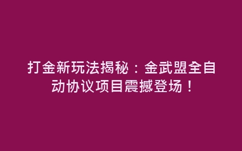 打金新玩法揭秘：金武盟全自动协议项目震撼登场！-网赚项目