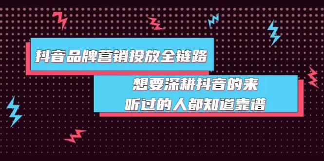 抖音品牌营销投放全链路：掌握关键步骤，打造爆款营销策略-网赚项目