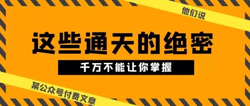 某公众号付费文章《他们说“这些通天的绝密，千万不能让你掌握!”》-网赚项目