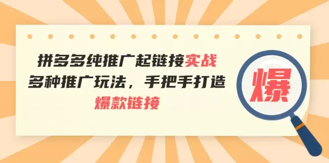 拼多多纯推广起链接实战：打造爆款链接的多种推广玩法解析-网赚项目