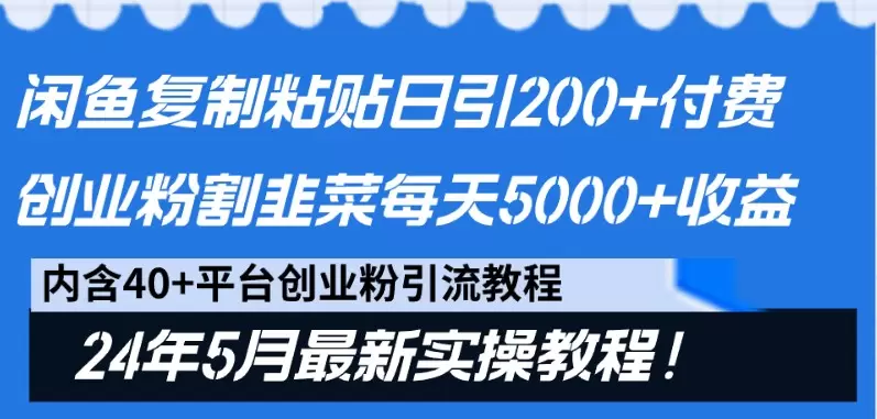 闲鱼复制粘贴日引增多付费创业粉，24年5月最新方法！割韭菜日收入增多收益-网赚项目