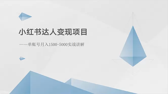 小红书达人变现项目：单账号月入增多实战讲解-网赚项目