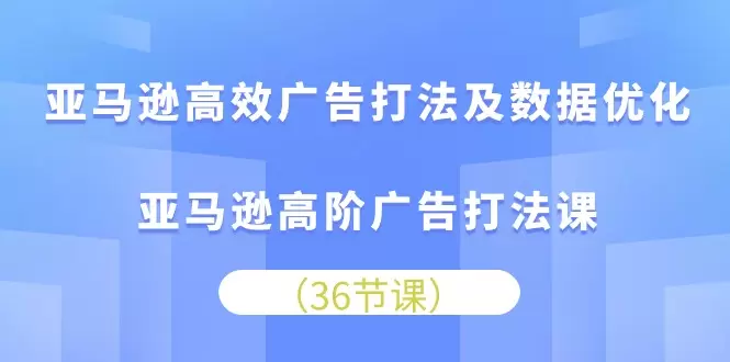 亚马逊高效广告打法及数据优化，亚马逊高阶广告打法课-网赚项目