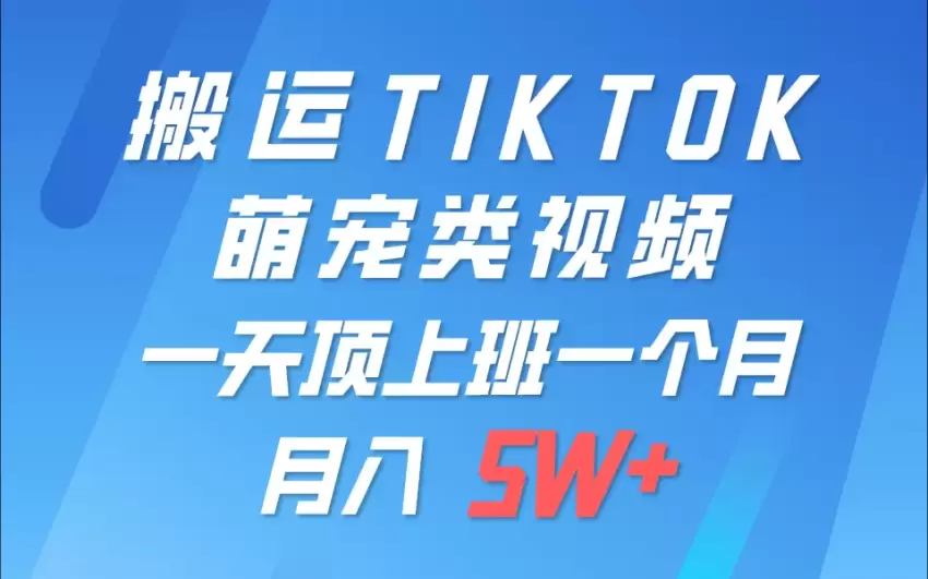 一键搬运TIKTOK萌宠类视频，一部手机即可操作，所有平台均可发布轻松月入增多-网赚项目