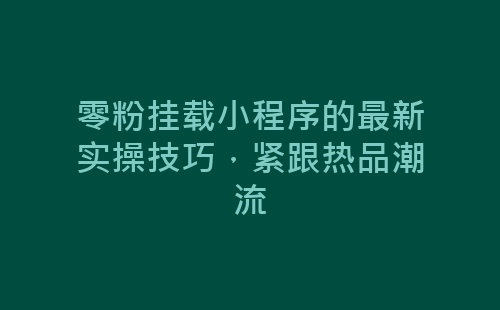 零粉挂载小程序的最新实操技巧，紧跟热品潮流-网赚项目